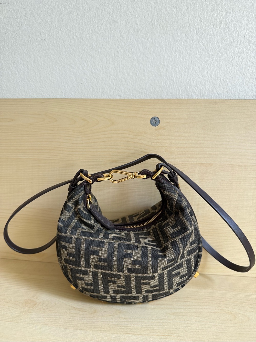 Fendi Zucca Chef Hobo Bag Crossbody Black & Brown